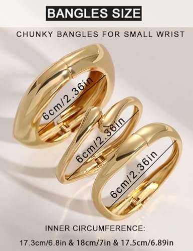 Chunky Gold Bangle Bracelets for Women, Dainty 14k Gold Plated Big Stackable Bangles Set, Trendy Cuff Bracelet Stack Non Tarnish Summer Beach Jewelry Valentines Gifts for Wife Mom