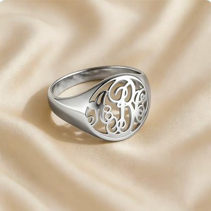 PEIMKO Monogram Signet Ring Personalized 925 Silver Monogram 3 Initials Statement Ring for Men Birthday Christmas Gifts-S