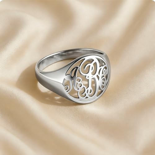 PEIMKO Monogram Signet Ring Personalized 925 Silver Monogram 3 Initials Statement Ring for Men Birthday Christmas Gifts-S