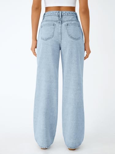 Trendy Queen Women's High Waisted Straight Wide Leg Jeans, Comfort Stretch Baggy Denim Pants SBlue 10