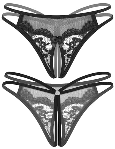 Avidlove Women Lace Panties Floral Lace Briefs Mesh Hollow Out G-String Thongs T-back Underwear Black XL