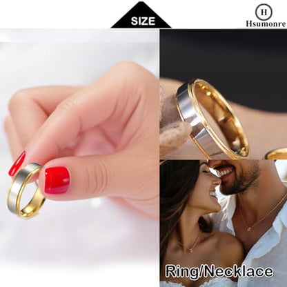 Hsumonre Forever Love Couple Rings Cubic Zirconia Engraved Promise Rings Wedding Bands Engagement Gifts Titanium Stainless Steel Golden (Glossy-Heart, Gold, Adjustable)