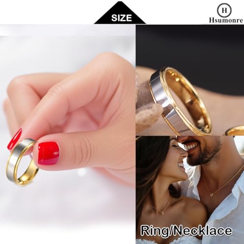 Hsumonre Forever Love Couple Rings Cubic Zirconia Engraved Promise Rings Wedding Bands Engagement Gifts Titanium Stainless Steel Golden (Glossy-Heart, Gold, Adjustable)