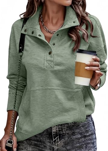 SHEWIN Plus Size Sweatshirt for Women Loose Fit Casual V Neck Pullover Sweatshirts Lightweight Fall Long Sleeve Tops for Women 2025,US 24-26(3XL),Green