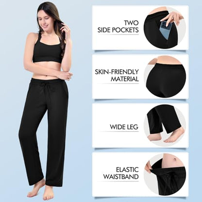 Stanpetix Wide Leg Sweatpants for Women Loose Straight Track Pants with Pockets for Sports Jogging (Black,Small)