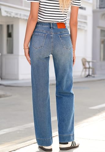 Sidefeel Women's Wide Leg Jeans High Waisted Stretchy Straight Baggy Drawstring Denim Pants Light Blue Size 16