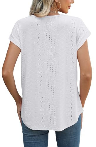 XIEERDUO Womens Tops Summer 2025 Trendy Short Sleeve Blouses White Shirts Beach Vacation Clothes for Women Fall Fashion Must Haves XL