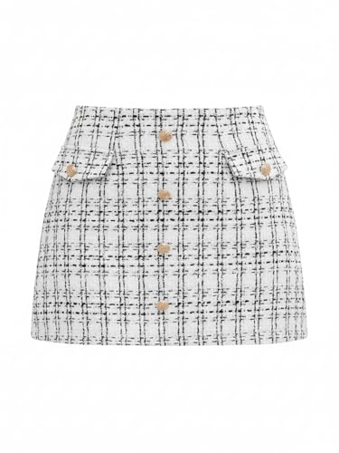 CUPSHE Women Mini Plaid Skirts Tweed High Waist Bodycon Pencil Hem Spring Summer Dressy Outfits Shorts,L Grey