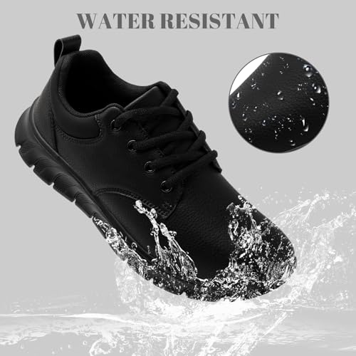 Mens Non Slip Work Shoes Waterproof Oil-Proof PU Leather Food Service Restaurants Kitchen Chef Shoes Comfy Walking Sneakers Lightweight Classic Stylish Casual Office Footwear A All Black
