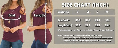 Jar of Love Women's Short Sleeve Cold Shoulder T Shirts Criss Cross Spring Summer Loose Fit Tops Going Out Tops Lady Casual Dressy Shirts 2026,M,Burgundy