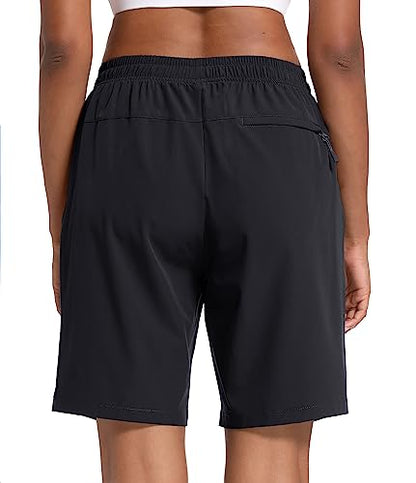 MAGCOMSEN Hiking Shorts Women 8 Inch Inseam Lightweight with Pockets Quick Dry Running Shorts Golf Black L