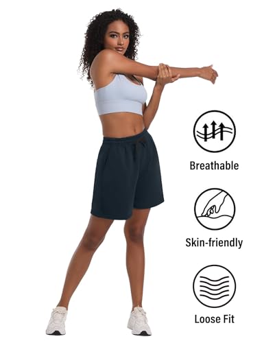 Dalavch 4 Pack Women's Bermuda Sweat Shorts Cotton Comfy Drawstring Shorts for Casual Lounge Sport Athletic with Pockets 2 Black 1 Pitch Blue 1 Heather Grey X-Large