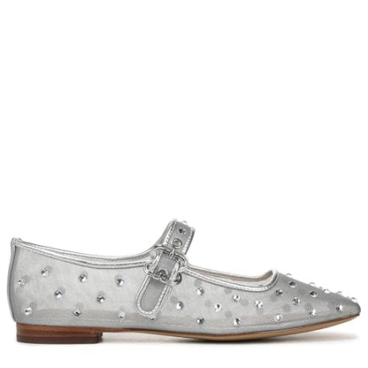 Sam Edelman Women's Michaela Mary Jane Flat, Soft Silver Glitz Mesh, 6.5