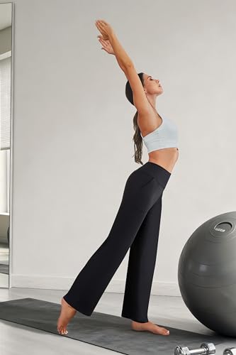 COPYLEAF Wide Leg Pants Woman High Waist Yoga Pants with Pockets Loose Stretch Dress Work Sweatpants Casual Lounge(Black L)