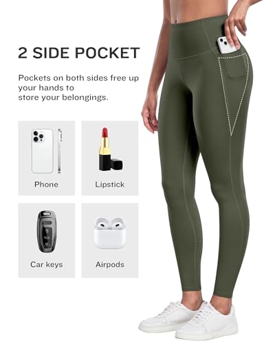 LZYVOO Leggings with Pockets for Women, 6 Packs Soft High Waisted Tummy Control Workout Yoga Pants(BlackGrayNavyWineGreenBrown-M)