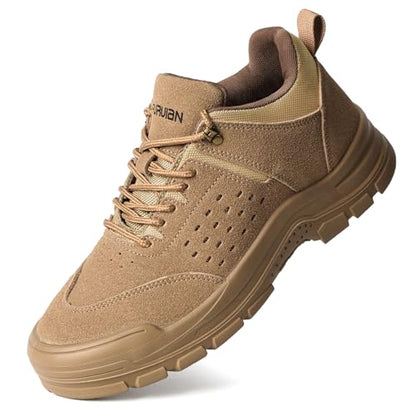 Furuian Steel Toe Shoes for Men Comfortable Lightweight Work Shoes for Men Low Top Steel Toe Safety Puncture Proof Slip Resistant Construction Shoe Brown