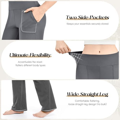 Walifrey Wide Leg Yoga Pants for Women, Loose Stretch Sweatpants with Pockets Casual Lounge, Black, XL