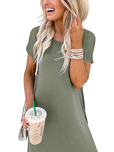 ANRABESS Womens Summer Maxi Dress Short Sleeve Casual Loose Long T Shirt Dresses Split Vacation Beach Sundress Travel Outfits Olive Small
