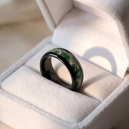 QHQPQ Natural Moss Agate Wedding Rings 925 Sterling Silver Engagement Ring for Men 10K Gold Moss Agate Promise Ring Anniversary Christmas Jewelry Gifts