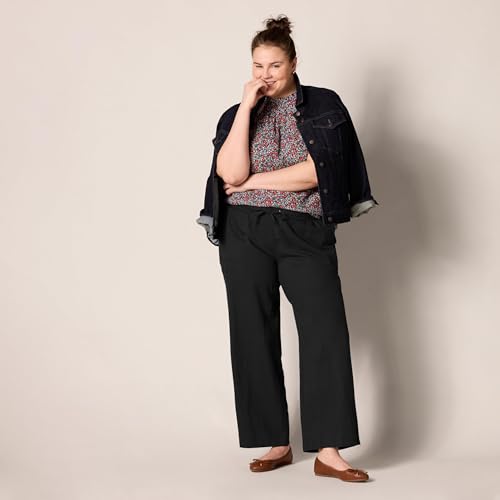 Amazon Essentials Women's Pull On Linen Blend Drawstring Relaxed Fit Wide Leg Pant, Black, Medium