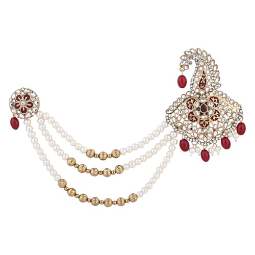I Jewels Gold Plated Indian Wedding Bollywood Stone Pearl Work Safa Kalangi Brooch for Groom/Men/Dulha Pagadi (Style 4)