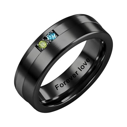ROMANTICWORK Personalized Ring for Men 925 Sterling Silver Custom Name 2 Birthstones Ring Christmas Valentine's Day Jewelry Gift for Husband Boyfriend Father
