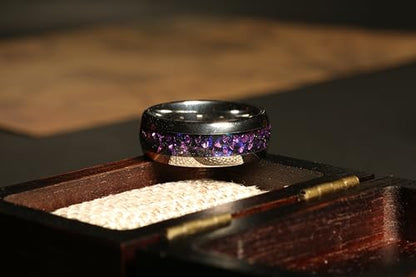 Risty Olivo Galaxy Nebula Tungsten Ring - 8mm Dome Polish Silver Band with Alexandrite & Opal Sandstone Inlay - Personalized Mens Engagement Ring - Durable & Stylish Gift for Him | (8)