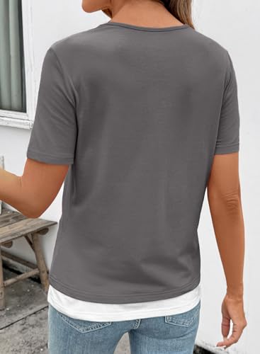 SHEWIN Summer Tops Crewneck Short Sleeve Shirts for Women Lightweight Business Casual Outfits for Women 2026 Medium Grey Medium