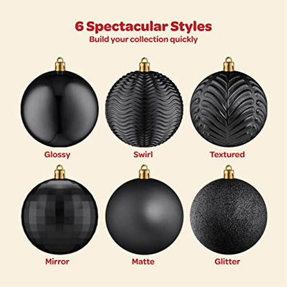 Christmas Ornaments Set of 36 Beautiful Black Christmas Tree Decorations Ornaments Set 6 Style Christmas Ball Ornaments ShatterproofPreStrung for HolidayPartyDecorationsDIY