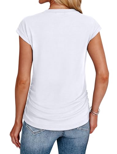 Womens Tops Trendy Summer Outfits 2026 Cap Short Sleeve T Shirts Dressy Casual White Tshirts Shirts Elegant Capsule Wardrobe for Women 2026 M
