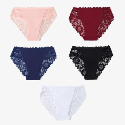 everyjoys Sexy Underwear Lace Panties for Women Bikini Underwear Hipster Underpants Lace Soft Breathe Briefs Multipack XL size White 5-Pack