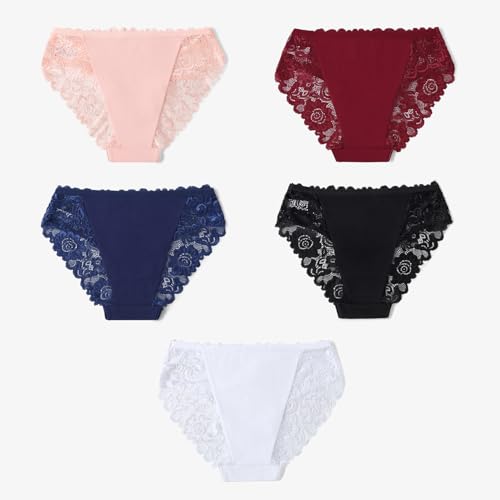 everyjoys Sexy Underwear Lace Panties for Women Bikini Underwear Hipster Underpants Lace Soft Breathe Briefs Multipack XL size White 5-Pack