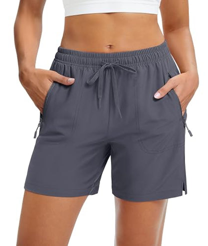 MAGCOMSEN Running Shorts for Women UPF50+ Lightweight Quick Dry Gym Athletic Hiking Summer Shorts Pockets Dark Grey, XL