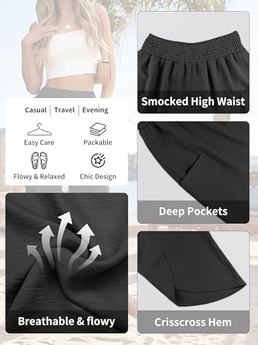 ANRABESS Womens Wide Leg Palazzo Capri Pants 2026 Summer Casual Loose High Waisted Lounge Flowy Cropped Beach Work Trousers Black Medium