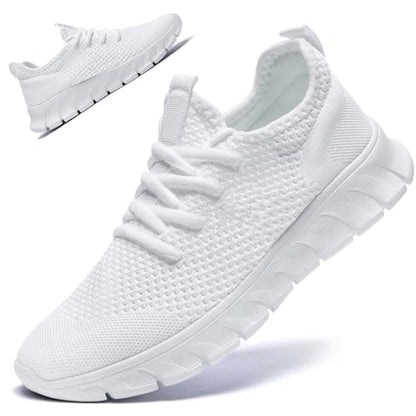 RJYWGS White Sneakers for Women Men Tennis Shoes Running Gym Sneaker Slip On Walking Lightweight Athletic Workout Fashion Sports Shoes White Size Women 8.5/ Men 7