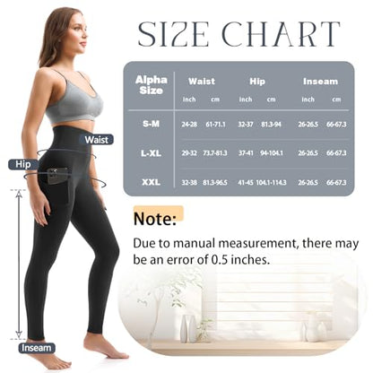 Leafigure 2 Pack Leggings with Pockets for Women, High Waisted Soft Leggings for Yoga Gym Black SM