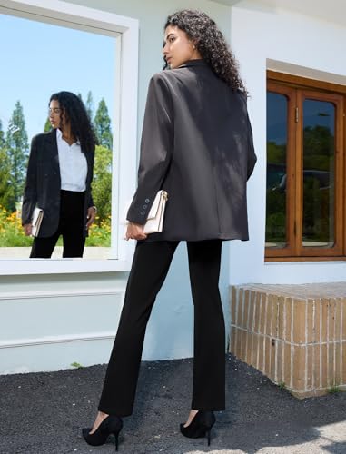 keriffe Women's Stretchy Yoga Dress Pants High Waisted Straight Leg Casual Work Business Office Slacks 4 Pockets Black