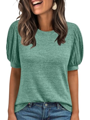 AUTOMET Womens Tops Summer Sweater Long Tunic Dressy Casual Blouses Business Cute Trendy Short Sleeve Shirt 2026 Khaki M