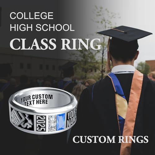 MEIDERBO Personalized Class Ring High School College Custom Birthstone Rings 925 Sterling Silver Engraved 2025 Graduation Jewelry Gifts for Men Size 4-15