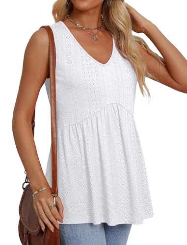 Women's Tops Women Beach Fashion Clothing Cruise Outfits for Women 2026 Babydoll Top Cowgirl Outfits Plus Size Eyelet Top White Tank Top Summer Boho Tops 2XL