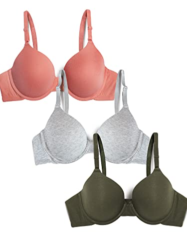 Pink Wear Everywhere Lightly Lined Bra - Fruit of the Loom Women's Smooth Cotton T-Shirt Bra Pack - Ultra-Soft, Flexible, and Invisible Under Tees Desert Dusk Grey Heather Olive