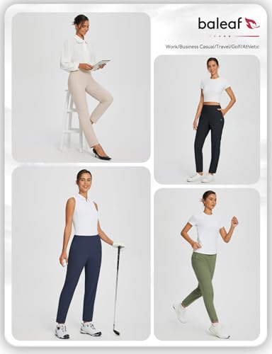 baleaf Womens Khaki Work Pants Lightweight Dressy Golf Pants Stretch with Pockets Petite Travel Business Casual L