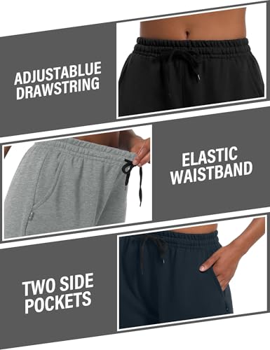 Dalavch 4 Pack Women's Bermuda Sweat Shorts Cotton Comfy Drawstring Shorts for Casual Lounge Sport Athletic with Pockets 2 Black 1 Pitch Blue 1 Heather Grey X-Large