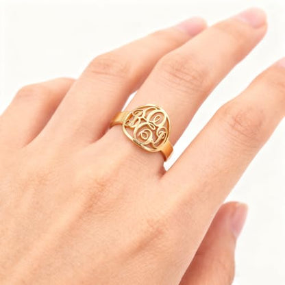 PEIMKO Monogram Signet Ring Personalized 925 Silver Monogram 3 Initials Statement Ring for Men Birthday Christmas Gifts-S