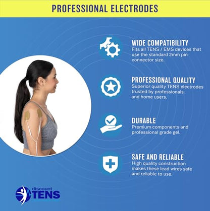 Discount TENS Brand - Premium Replacement Electrodes Compatible with TENS 7000 – 20 Pack (2"x2" Self-Adhesive Wired Pads), Durable Reusable TENS Unit Electrode Pads with 2mm Pin Connector