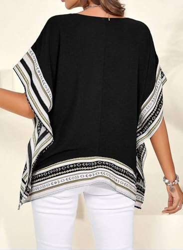 Falechay Flowy Tops for Women Blouses Dressy Casual T Shirts Short Sleeves V Neck Boho Tops Loose Tshirts Side Slit Tees Summer Fit Blouses Fall Ladies Beach Vacation Cute Tshirts Black L