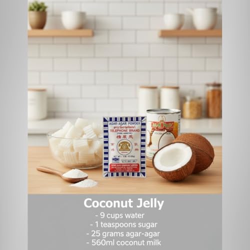 Telephone Brand Agar Agar Powder 25g x 2 (1.76oz) – Premium Jelly Powder Made from Red Algae, Vegan, Gluten Free, High-Stability Gel for Desserts, Soups, and Creative Recipes