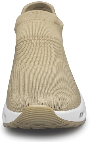 DOUSSPRT Womens Walking Shoes Sock Casual Ladies Fashion Sneakers Comfortable Slip On Air Cushion Platform YellowBrownWhite 8.5