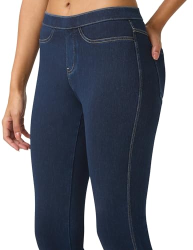 No nonsense Women's Classic Denim Leggings with Real Back Pockets, Elastic Waist, High Waisted - Stretchy & Trendy Jeans - Dark Denim - Medium