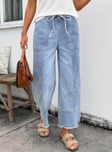 SHEWIN 2026 Summer Wide Leg Jeans Women Straight Leg Loose Fit Jeans for Women Trendy Denim Pants Beau Blue Size 12